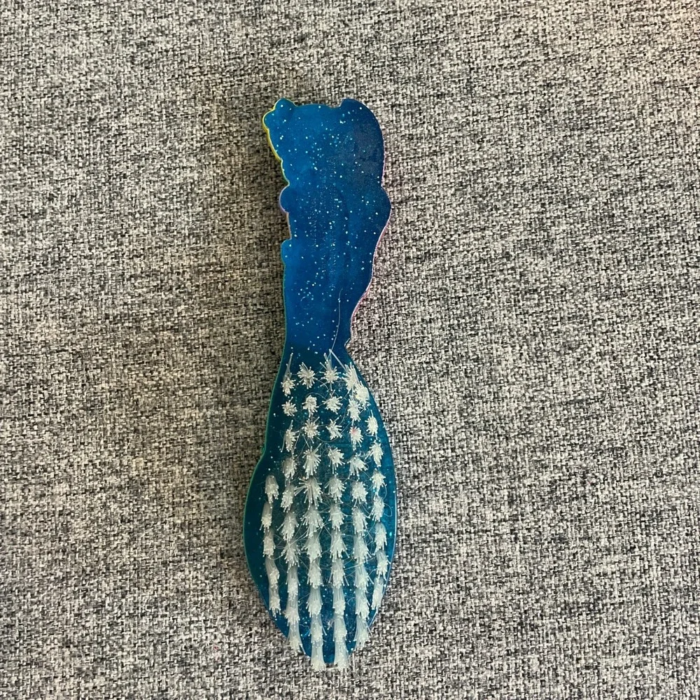 Vintage 1997 Disney The Little Mermaid Ariel Flounder Hair Brush Blue Glitter